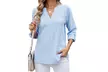 Women Dressy V Neck Ruffle 3/4 Sleeve Trendy Eyelet Blouses Loose Fit Tunic - Second Medium