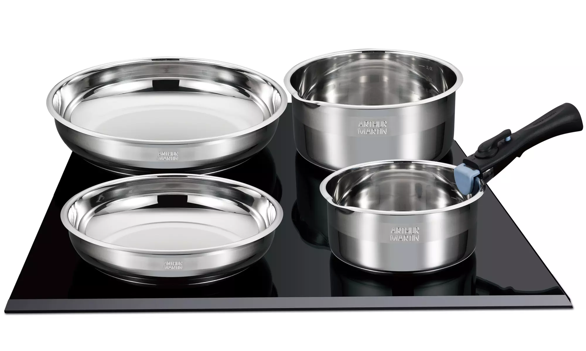 Lot de 3 casseroles ou batterie de cuisine de 5 ou 10 pièces Arthur Martin avec manche amovible - Primary Image