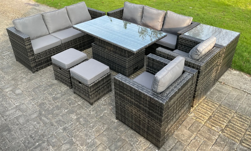 Image 1: Fimous 10 Seater Rattan-Effect Garden Furniture Set
