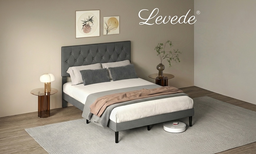 Image 5: Levede Minimalist Upholstered Bed Frame Collection