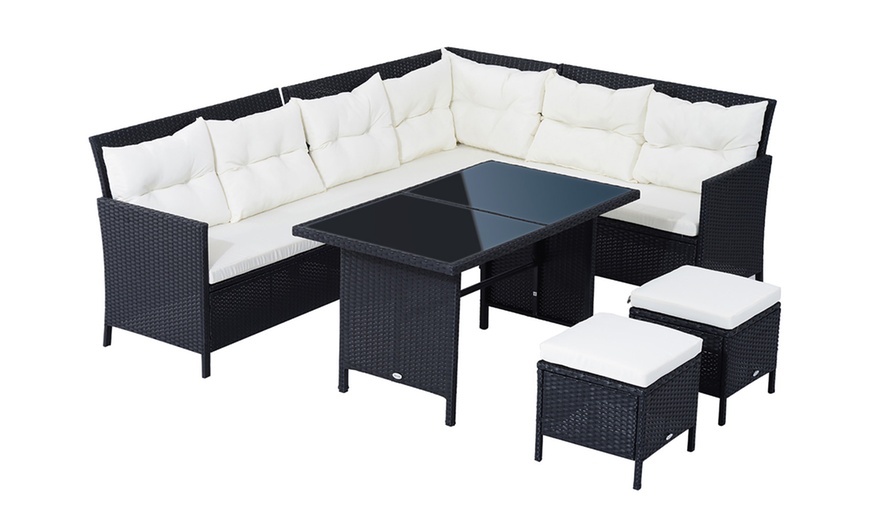Image 2: Outsunny 8 Seater Rattan Effect Garden Dining Set with Table