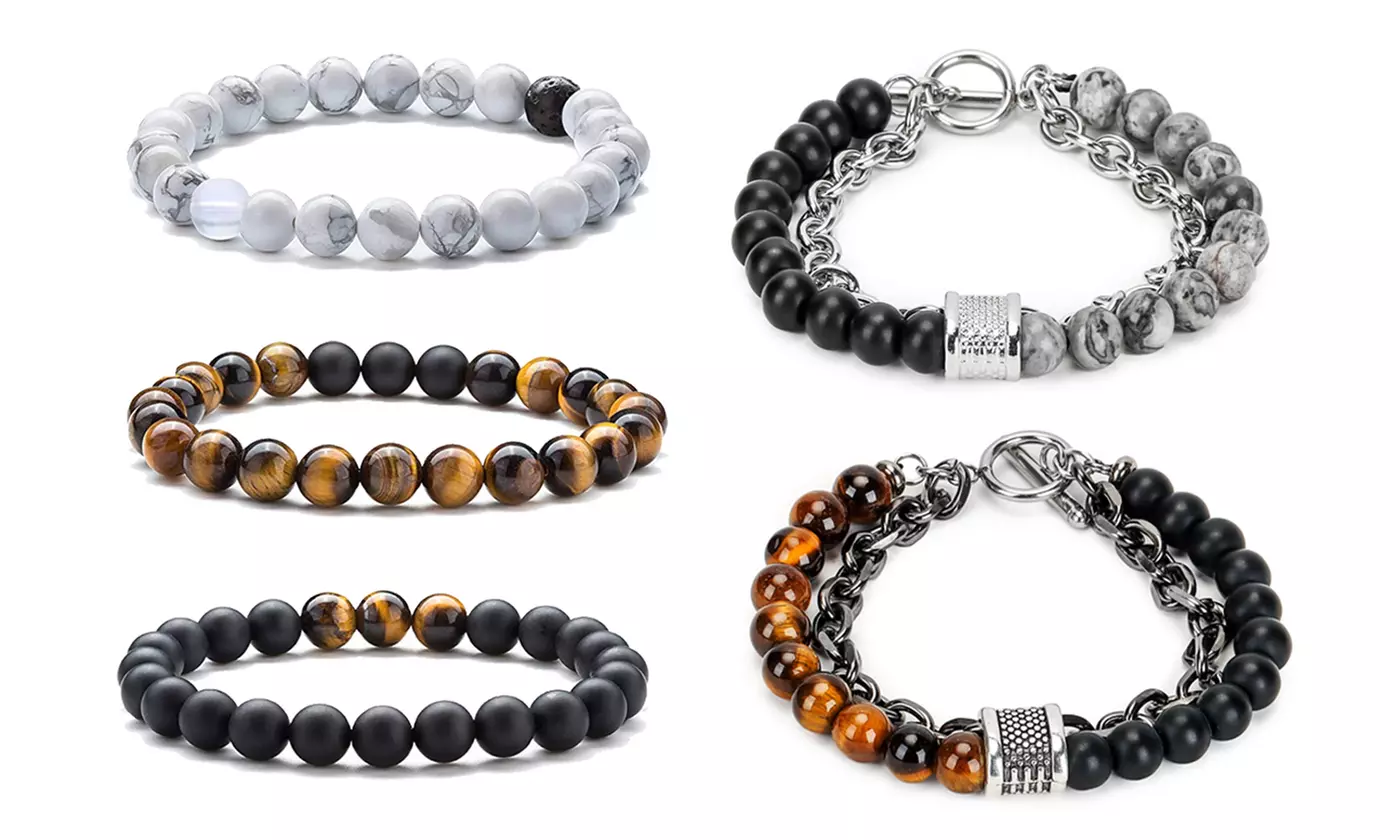 Handmade 8MM Natural Stone Prayer Beads Tiger Eye Bracelet for Men Women