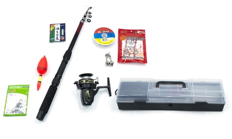 Kit da pesca in valigetta con canna estensibile, mulinello, ami e galleggianti