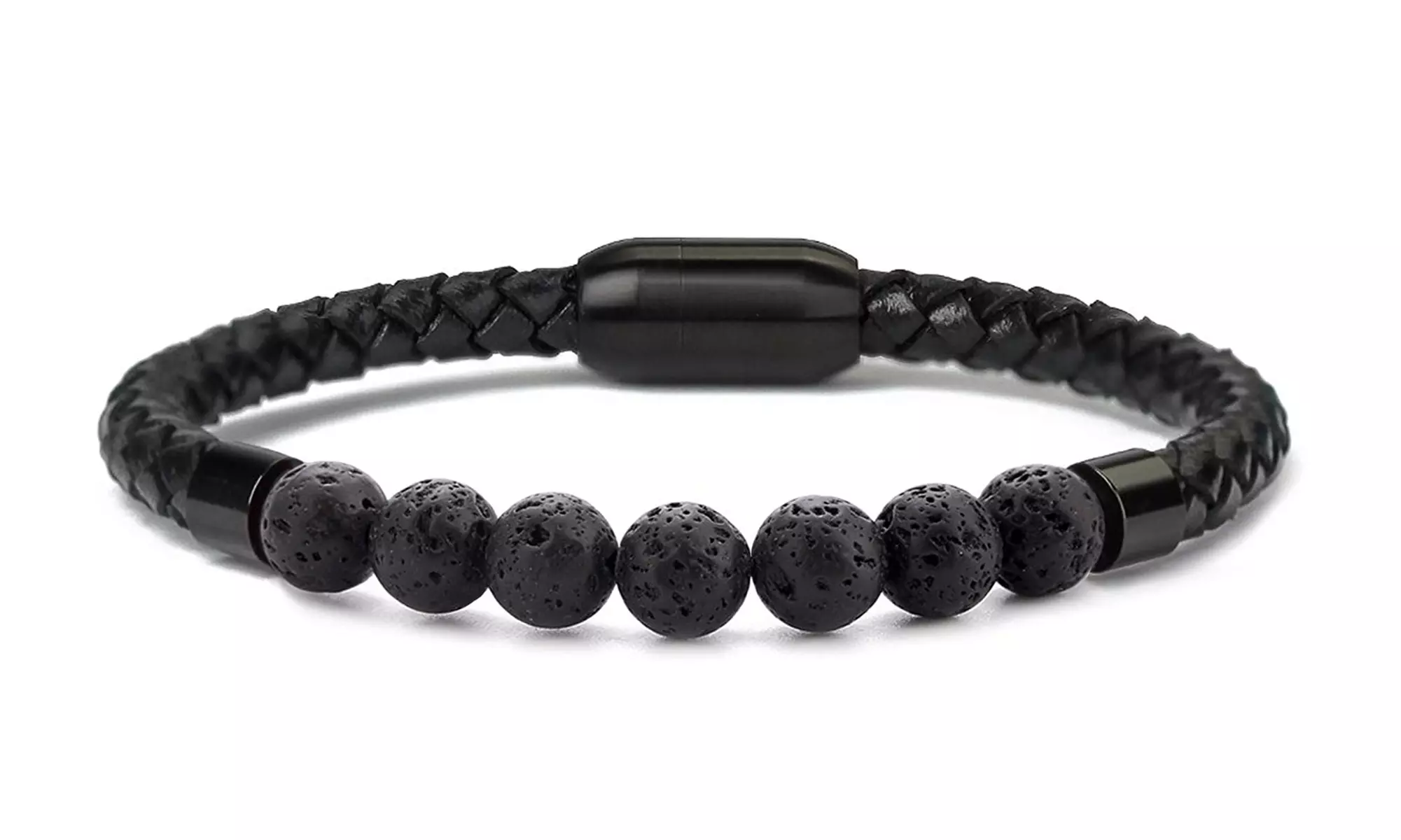Men's Natural Healing Stone Leather Bracelet with Magnetic Closure