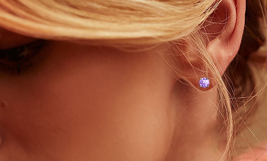 Image 1: Paris Jewelry White Gold Plated Round 6mm 0.84 Ctt Amethyst Stud Earrings