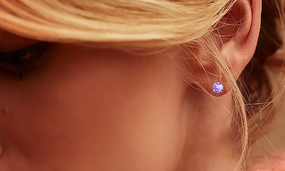 Paris Jewelry White Gold Plated Round 6mm 0.84 Ctt Amethyst Stud Earrings - Primary Image