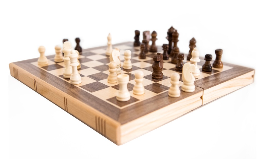 Image 3: M.Y Premium 12'' Wooden Chess Set and Draughts, Dual-Sided Game Board