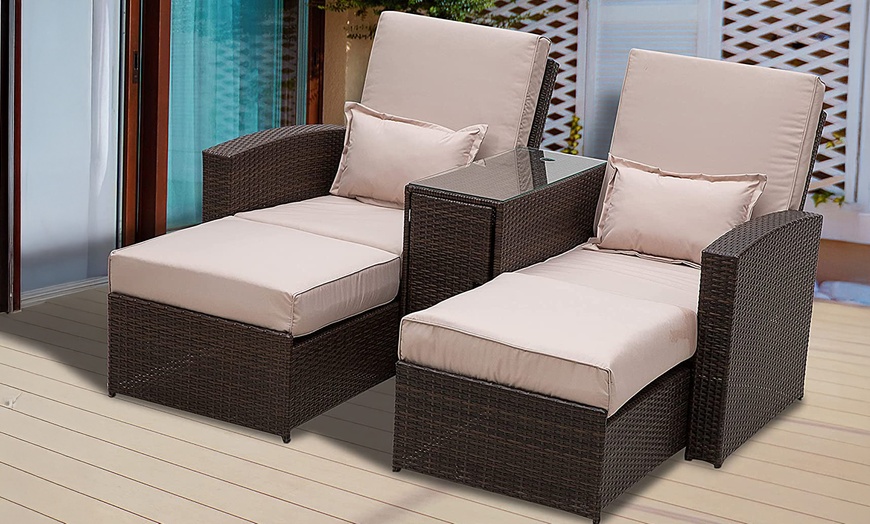 Image 1: Outsunny Rattan Double Lounge Set