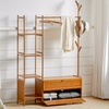 Image 2: Freestanding Bamboo Clothes Rack with Shelves for Storage