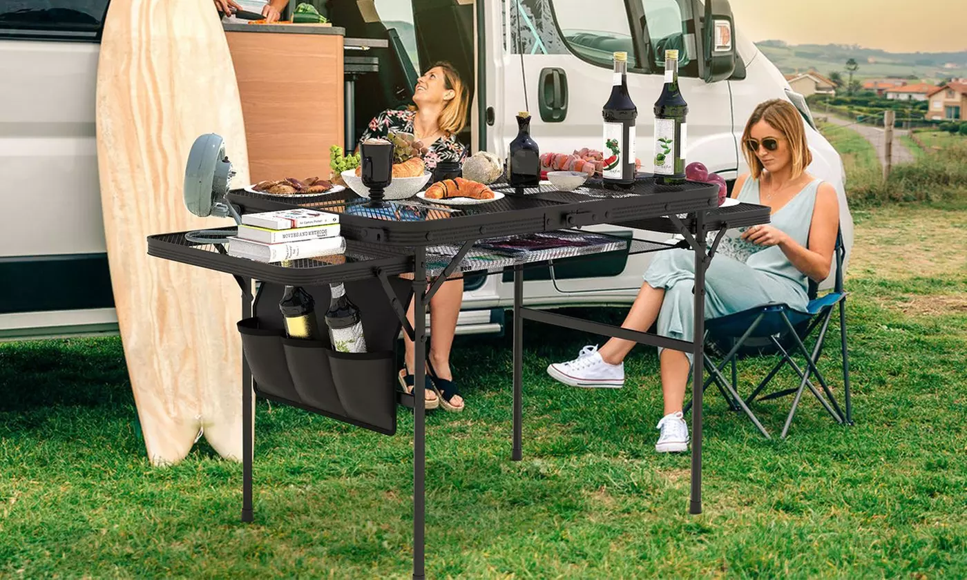 LakeForest Foldable Camping Table Aluminum Picnic Table Collapsible Grill Stand