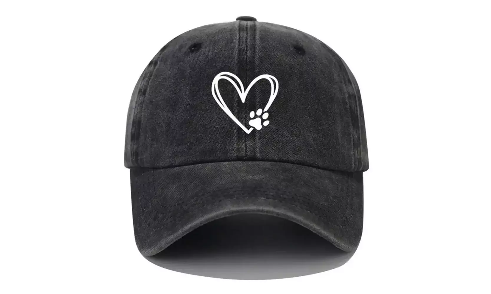 Vintage Washed Heart Paw Print Baseball Hat