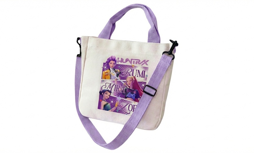 Image 3: Lightweight Purple Canvas Bag with Playful Design