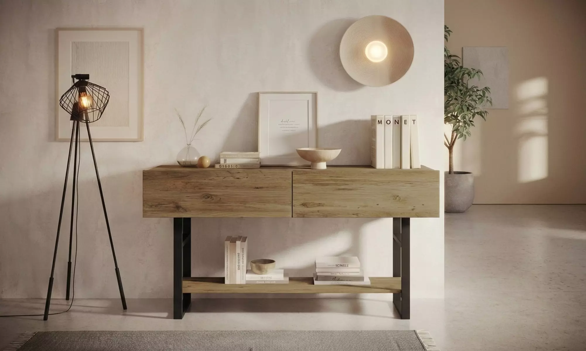 Flurmöbel in Kieferfarbe mit Stahlgestell