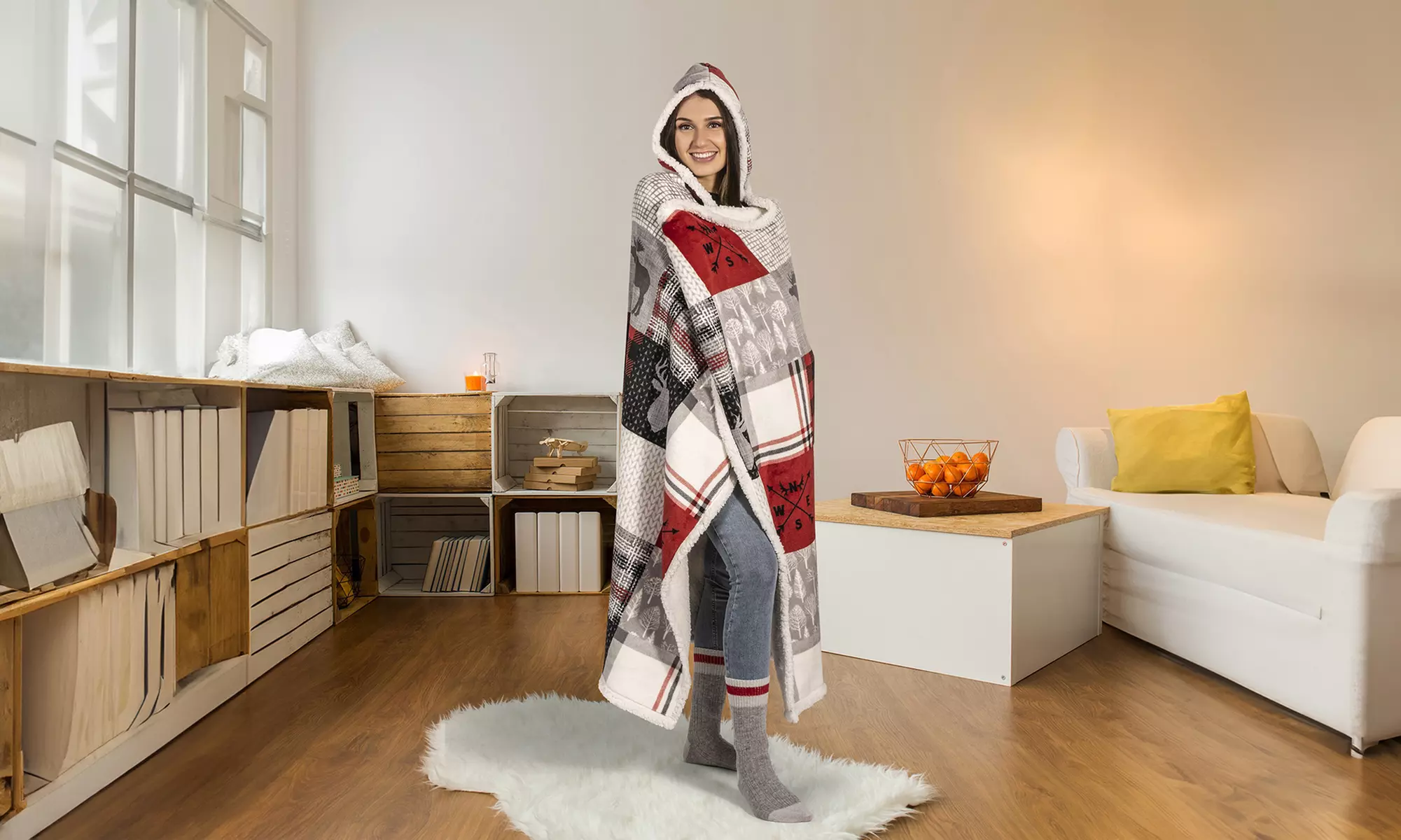 Luxury Super Soft Hoodie Sherpa-Lined Throw Blanket