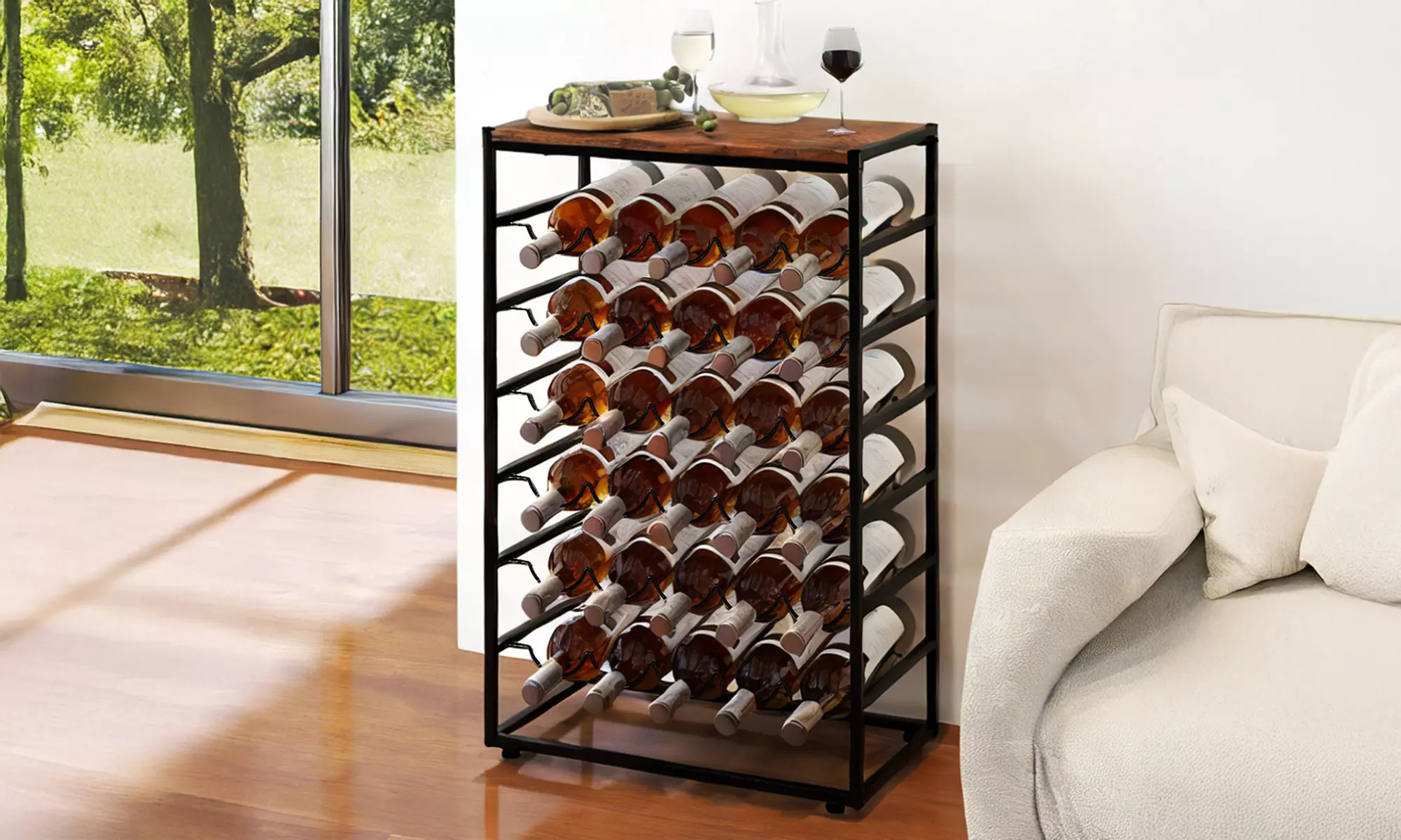 Levede 30 Bottle Industrial Wine Rack with Wooden Top Shelf