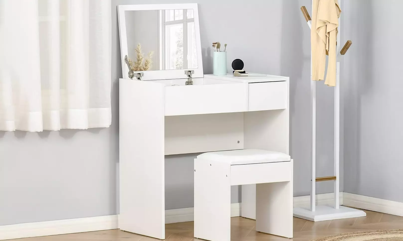 HomCom Flip-Up Dressing Table with Stool - Primary Image