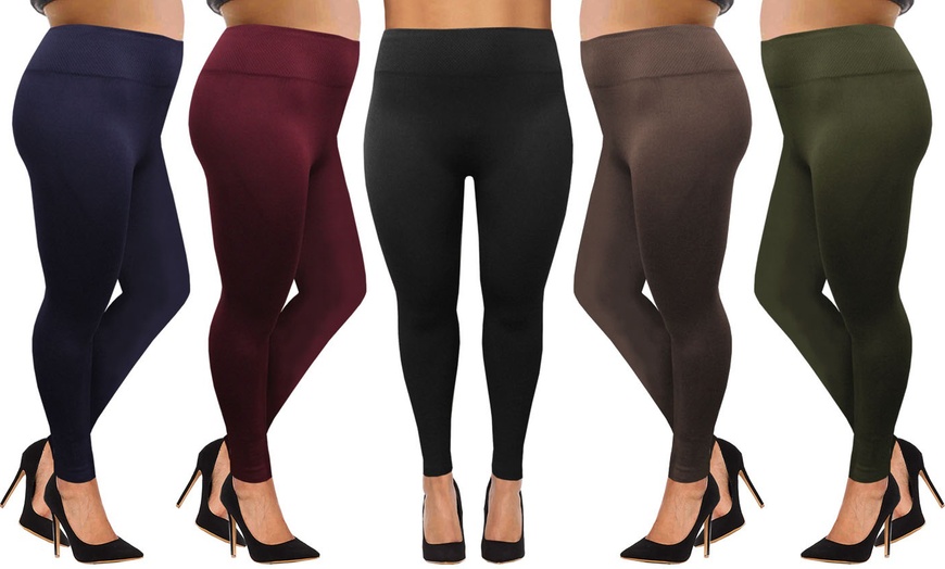 Image 9: Two-Pack Plus Size Warm Thermal Fleece Lined Full Length Leggings