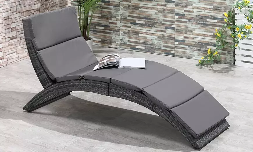 Image 1: Outsunny Rattan Effect Sun Lounger 