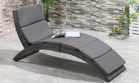 Outsunny Unisex Grey Rattan Effect Sun Lounger
