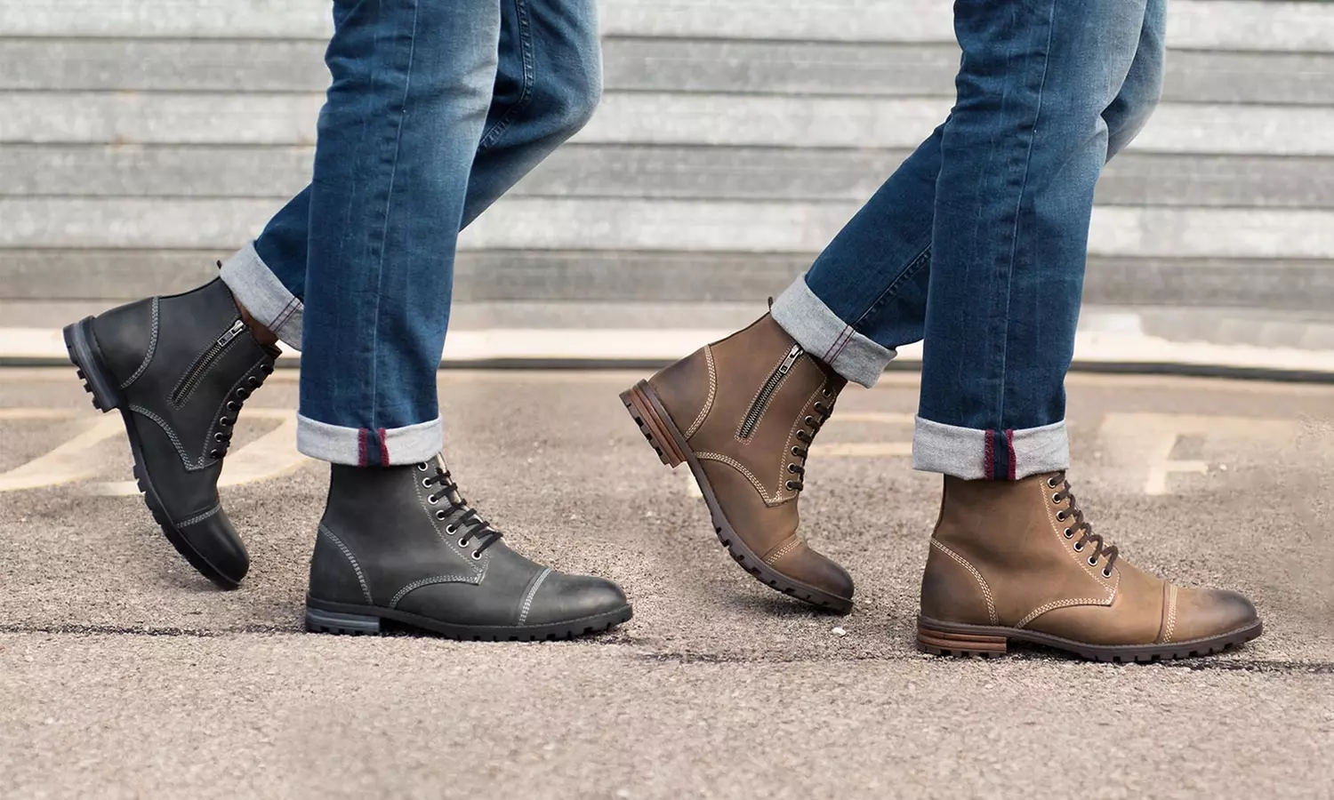 Paire de boots en cuir fourrées zip et lacets de Redfoot, pour homme - Primary Image