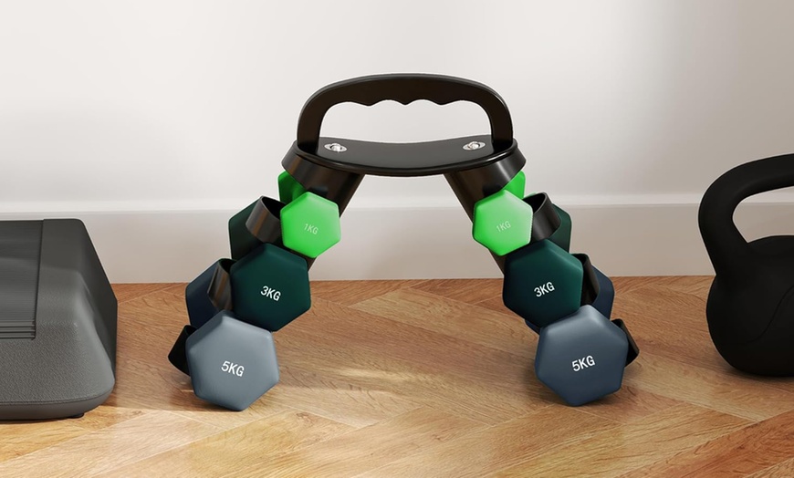 Image 3: SPORTNOW Dumbbells Set with Carry Storage Rack