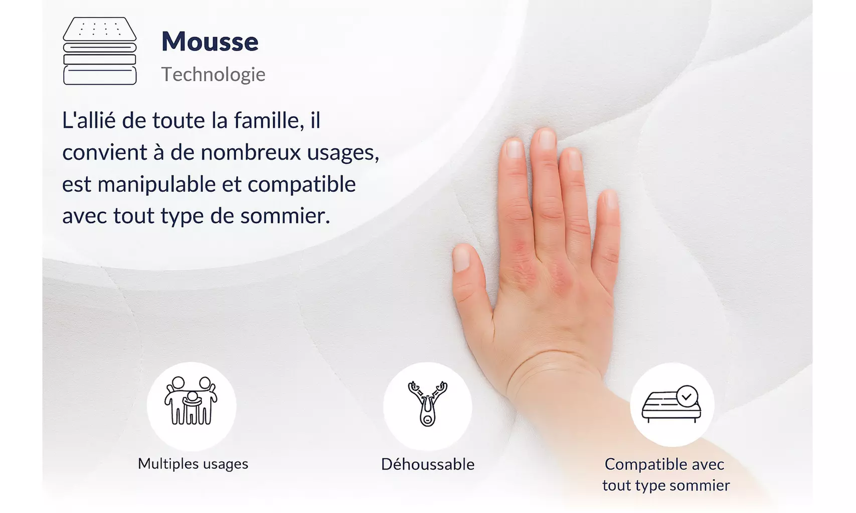 Matelas mousse Haute Densité, fabrication française, déhoussable, soutien et confort optimisé Olympe, livraison offerte - Image 7