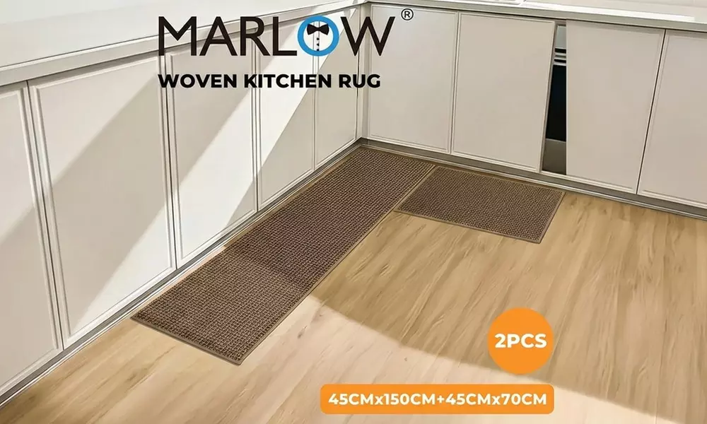 Marlow Non-Slip Kitchen Mat Set in Woven and PU Blend Options