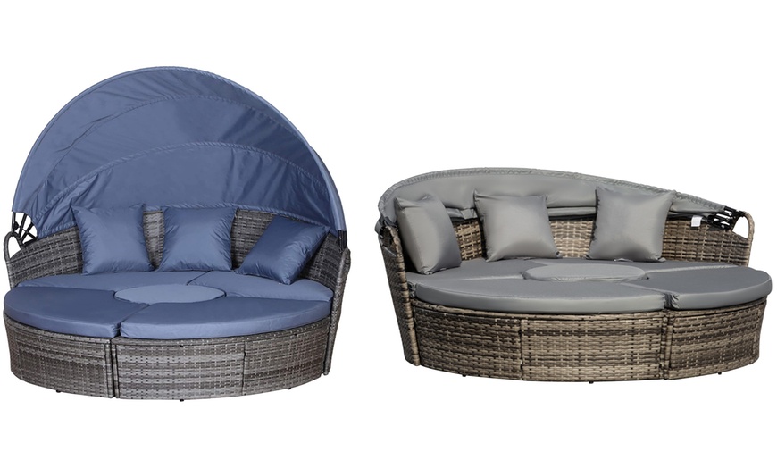 Image 1: Outsunny Hybrid Rattan Effect Loungers with Cushions and Canopy