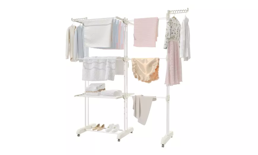Image 3: Four-Tier Foldable Laundry Dryer Rack