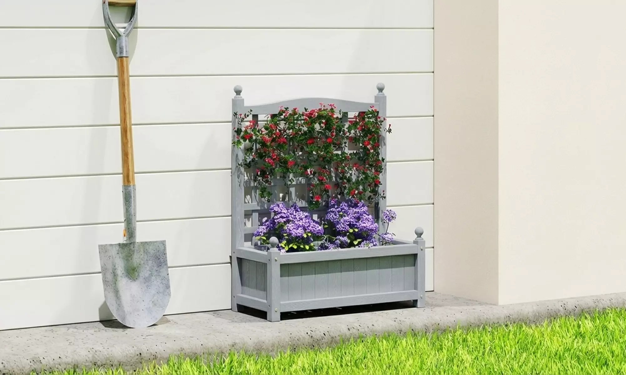 Outsunny Wooden Raised Garden Planter with Trellis