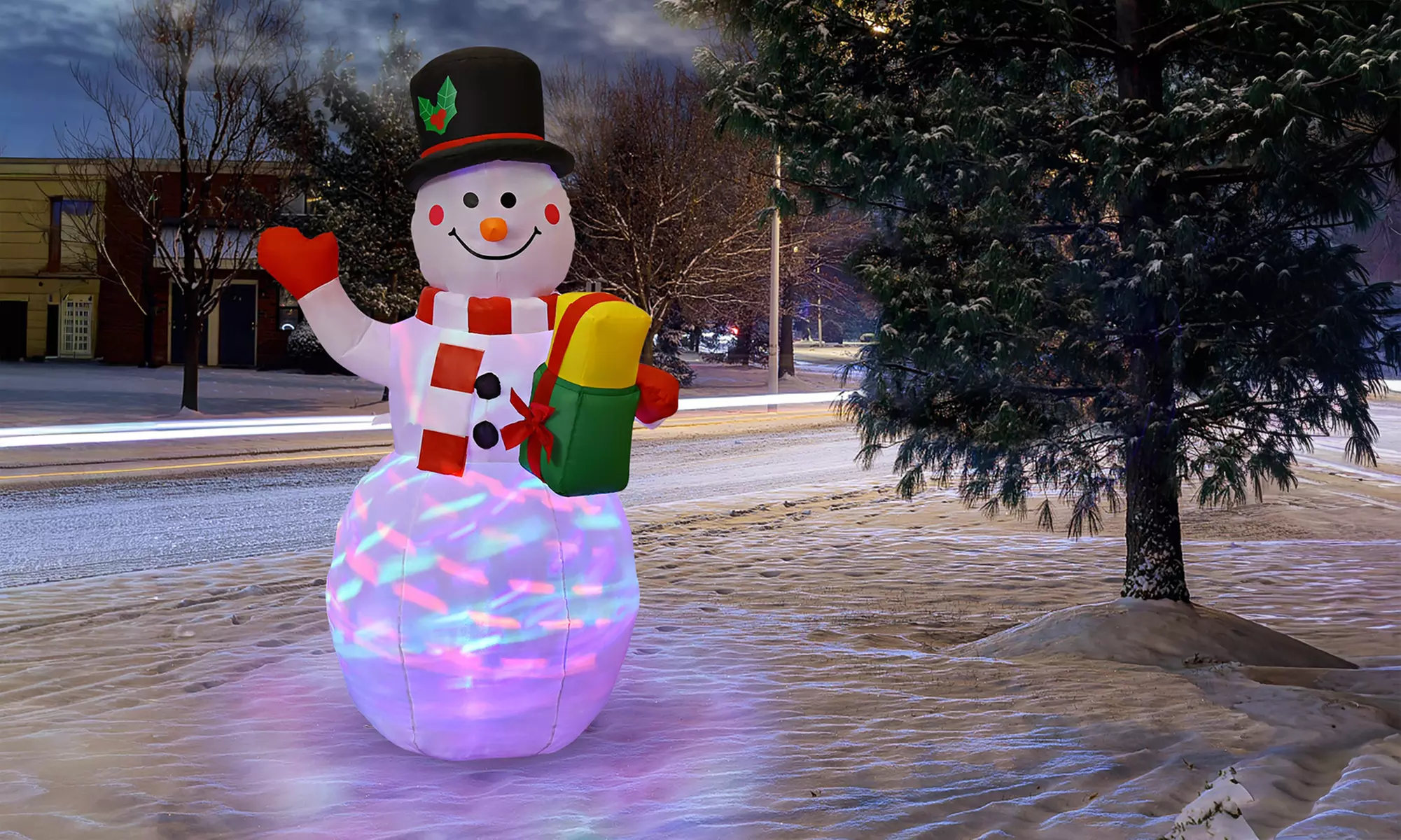 5 FT Tall Snowman Inflatable Blow up Inflatable w/Built-in Colorful LED Lights