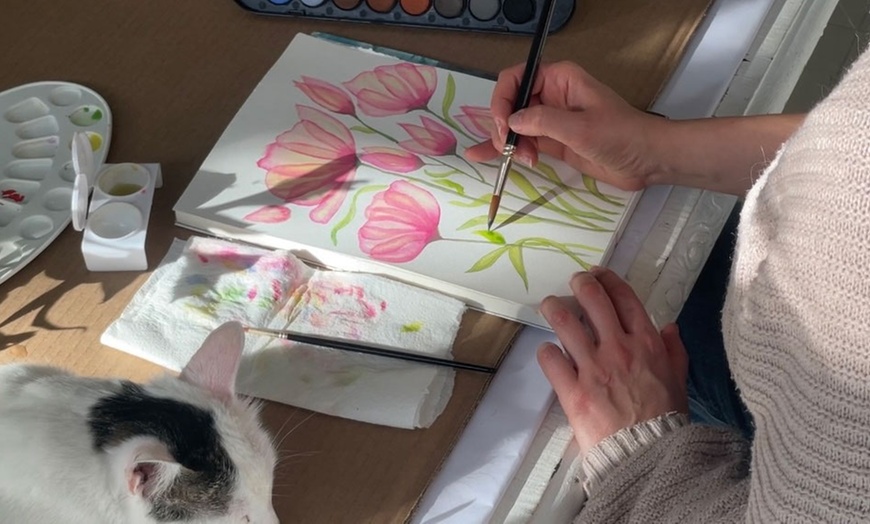 Image 7: Taller de acuarelas con vino ilimitado y material para 1 a 4 personas