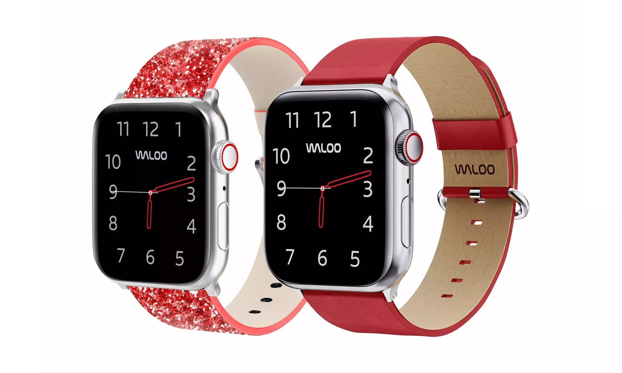 Waloo 2 Pack Leather Bling & Leather Grain Apple Watch Bands