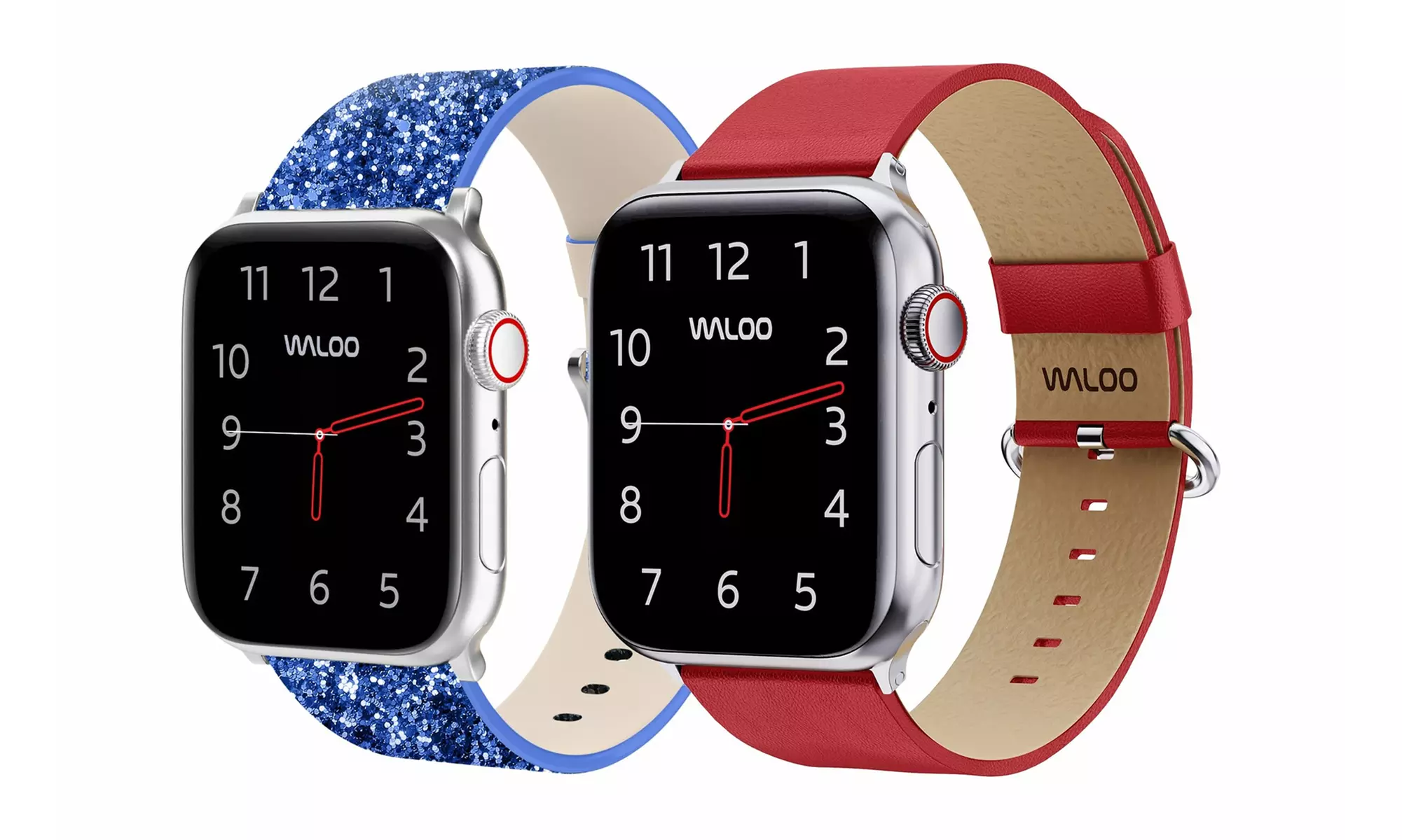 Waloo 2 Pack Leather Bling & Leather Grain Apple Watch Bands