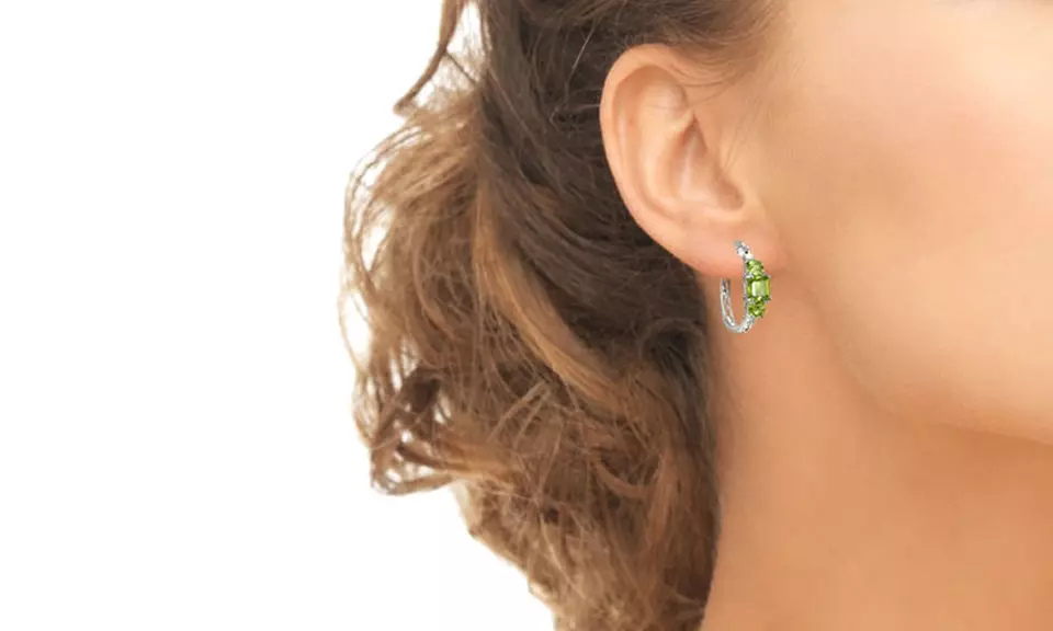 Sterling Silver Peridot Three-Stone Filigree Hoop Earrings - Primary Image