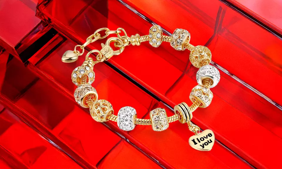 I Love You Heart Charm Crystal Bracelet Made With Crystals From Swarovski