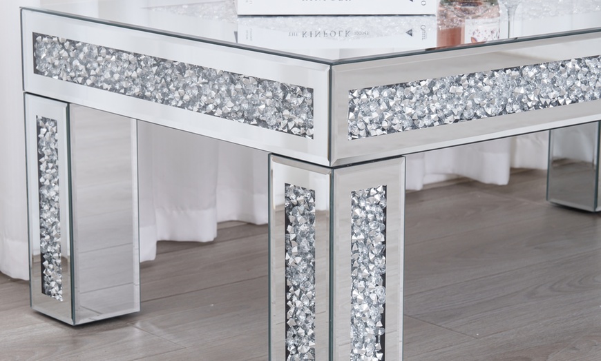 Image 5: Tiffany Diamond Crystal Mirrored Coffee Table