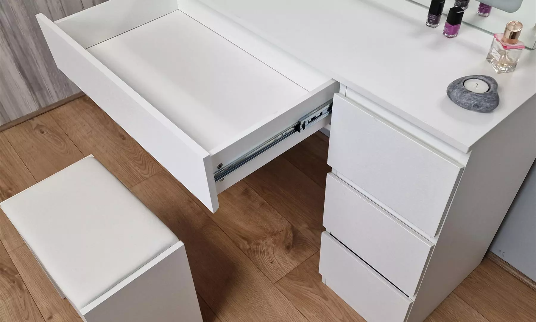 LED Dressing Table with Mirror and Stool