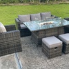 Image 3: 7-Seater Rattan Effect Garden Lounge Set with Gas Fire Pit Table