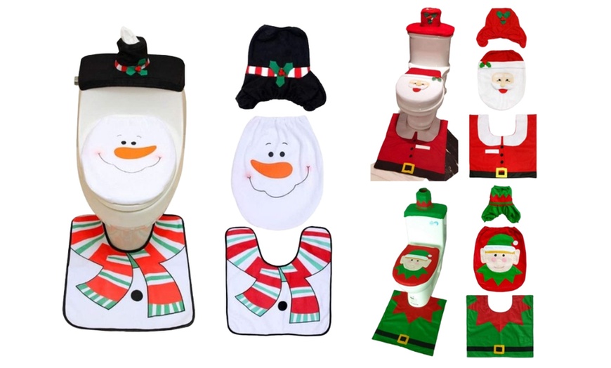 Image 15: 4 Pcs Christmas Toilet Bathroom Decoration Set in 4 Styles 