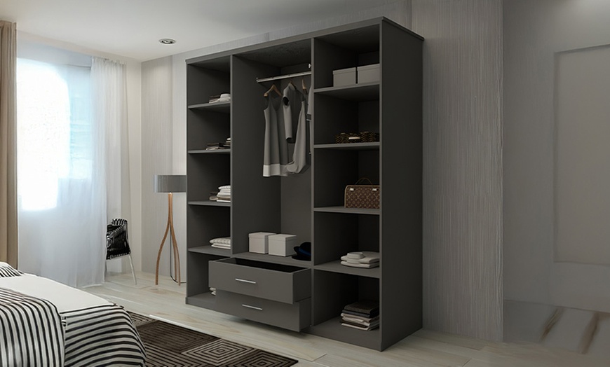 Image 5: Lucca Modern 4 Door Hinged Wardrobe with Mirror and Drawers