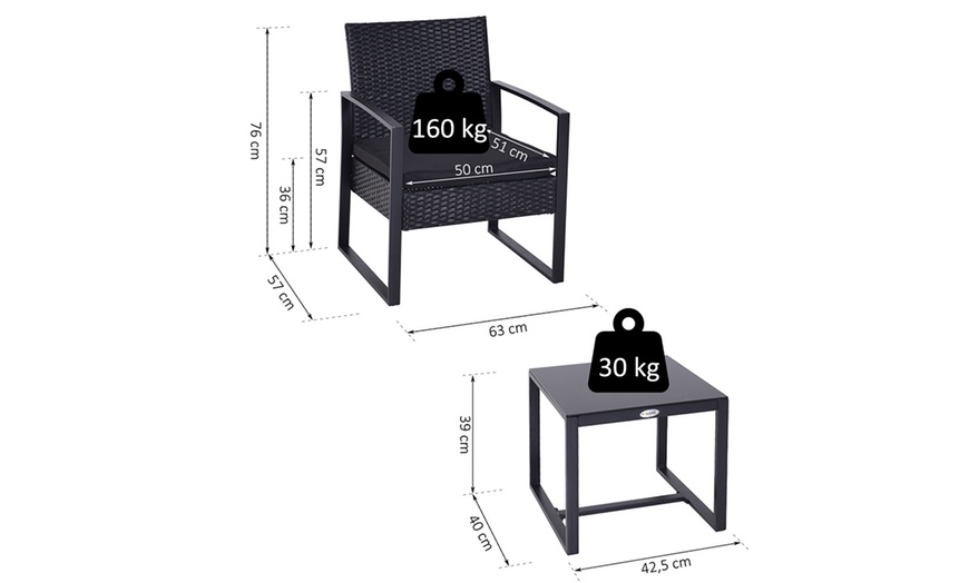 Image 22: Outsunny Square PE-Wicker Bistro Set in black, grey or brown