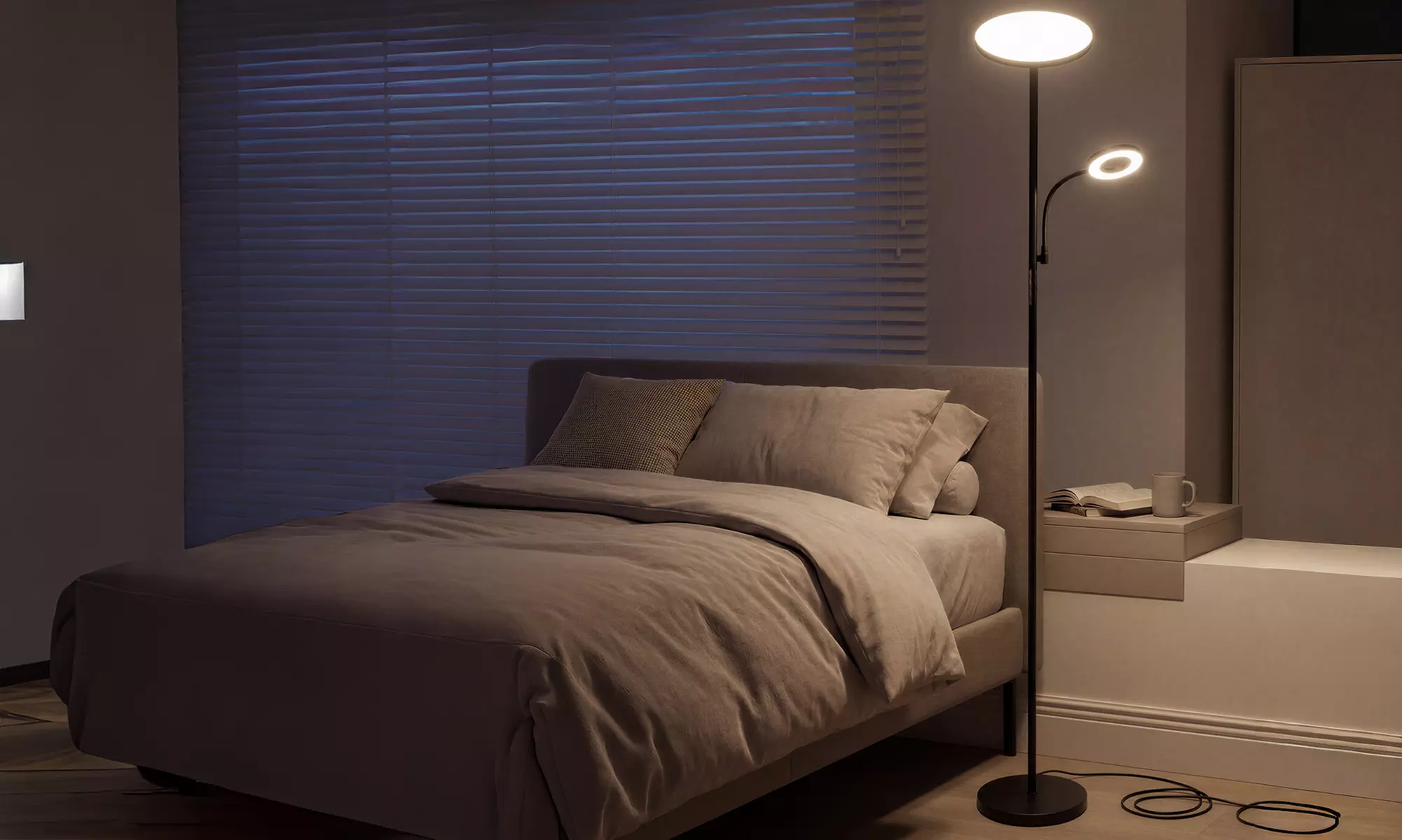 Emitto Modern Floor Lamps - Uplighter with Reading Light and Arc Lamp