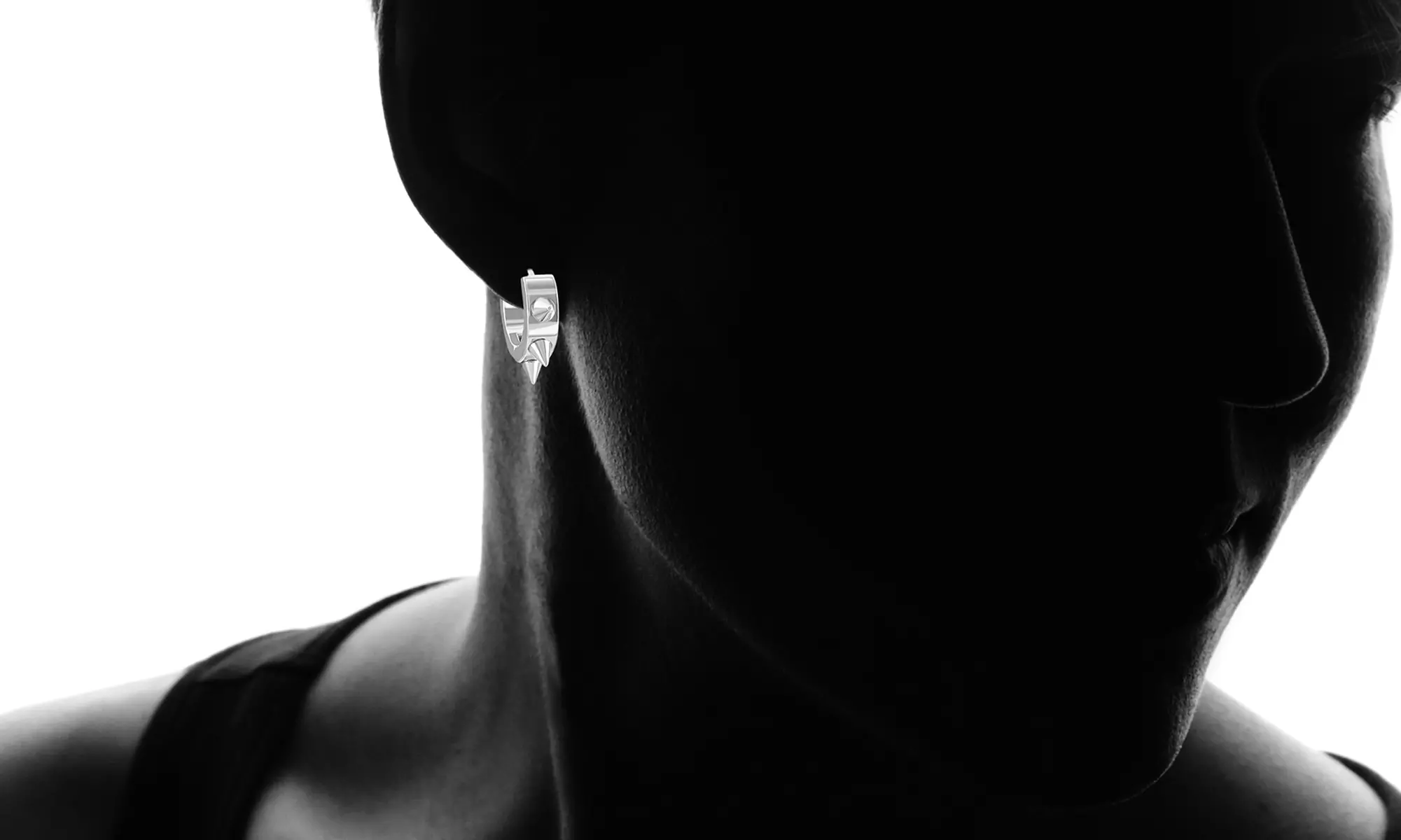 18K White Gold Plated Stainless Steel Spiked Huggie Hoop Earrings - Second Medium