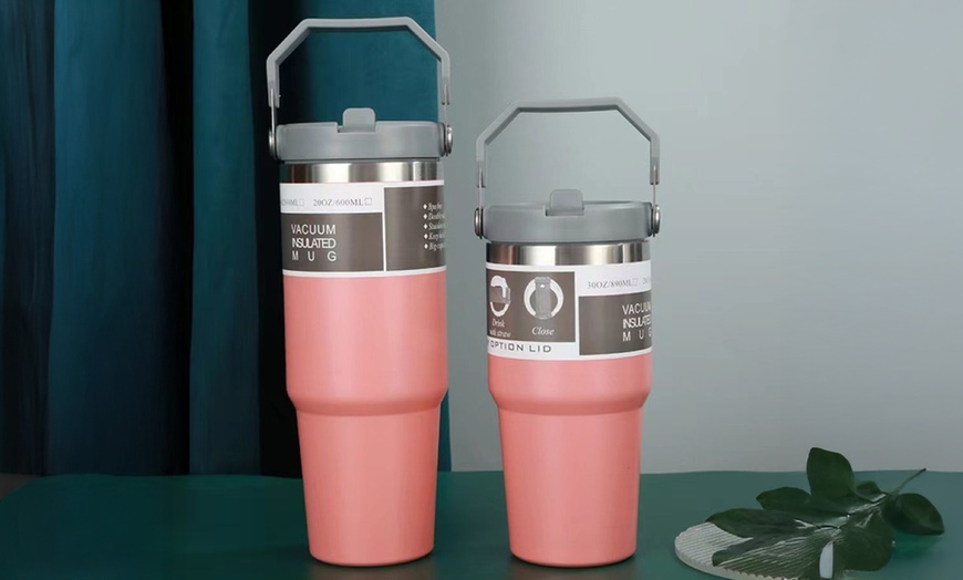 Image 13: Portable Stainless Steel Cup with Hidden Straw and Handle