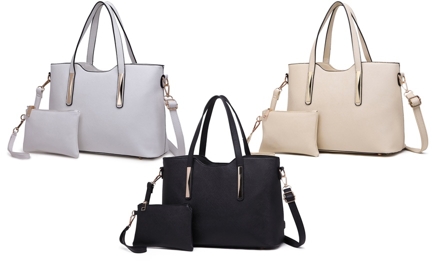 Image 1: Sac épaule cabas femme en similicuir avec pochette et bandoulière