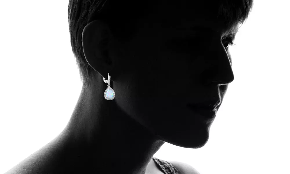 Diamond Accent and Fire Opal Teardrop Earrings By Peermont - Second Medium