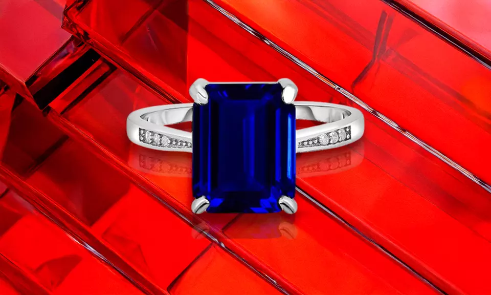 4.00 CTTW Sapphire Emerald Cut Sterling Silver Ring