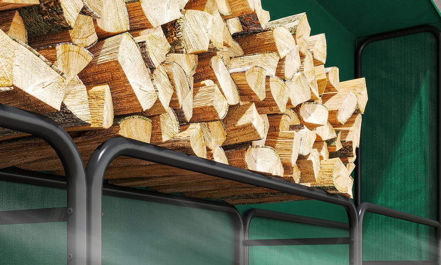 Image 3: Outsunny Metal Firewood Rack Log Holder