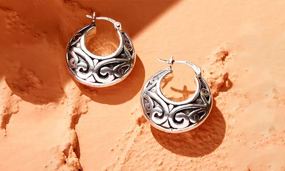 Sterling Silver Handcrafted Artisan Hoop Earrings - Primary Image